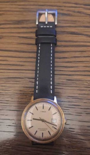 Timex Vintage Automatic Mens Gold Tone Date Wristwatch