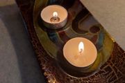 Studio Art Glass Hand Painted Multi-Color Double Tea Light Votive Candle Holder