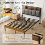 4ft6 Double Bed Frame with Storage Upholstered Headboard, LED Light & Charging Statio Image 6