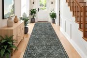 Runner Rug Washable Vintage Boho Carpet Runners for Hallways Non Slip 80x300cm Extra Long Green Runner Floor Mat for Door Kitchen Bedroom Living Room Laundry Home
