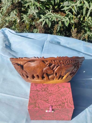 African Animal hand carved wooden bowl