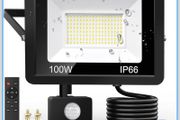100W Security Lights Outdoor Motion Sensor PIR Flood Light Remote Control IP66 Waterproof, 9000LM, 144 LEDs, Cool White, 6500K, Outdoor Lights Mains Powered for Garden Corridor Entrance Backyard