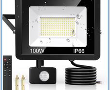 100W Security Lights Outdoor Motion Sensor PIR Flood Light Remote Control IP66 Waterproof, 9000LM, 144 LEDs, Cool White, 6500K, Outdoor Lights Mains Powered for Garden Corridor Entrance Backyard