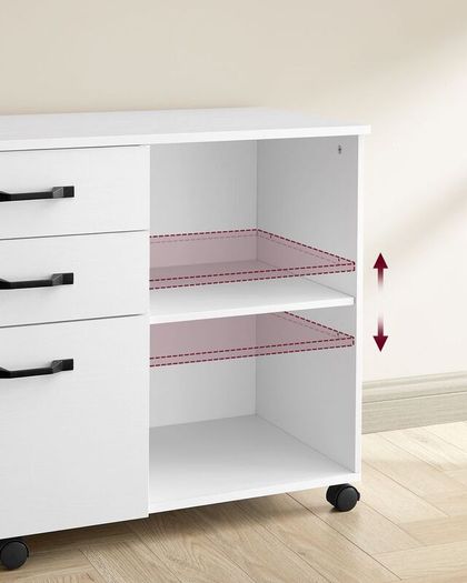 Mobile Filing Cabinet with 3 Drawers, Adjustable Shelf and Lockable Castors Office Cabinet