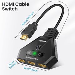 4K HDMI Switch - 3-Port Splitter with High-Speed HDMI Cable