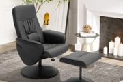 Recliner with Footstool, Relaxing Swivel Recliner 360 with Adjustable Backrest for TV, Supports up to 120 kg, Black Synthetic Upholstery, Metal