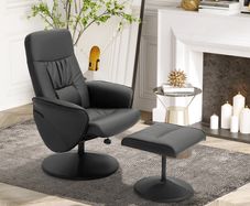 Recliner with Footstool, Relaxing Swivel Recliner 360 with Adjustable Backrest for TV, Supports up to 120 kg, Black Synthetic Upholstery, Metal
