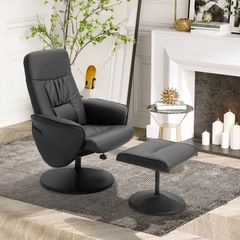 Recliner with Footstool, Relaxing Swivel Recliner 360 with Adjustable Backrest for TV, Supports up to 120 kg, Black Synthetic Upholstery, Metal
