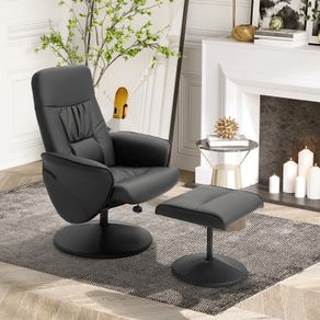 Recliner with Footstool, Relaxing Swivel Recliner 360 with Adjustable Backrest for TV, Supports up to 120 kg, Black Synthetic Upholstery, Metal