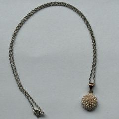 Italian Sterling Silver Necklace with Round Faux Pearl Pendant