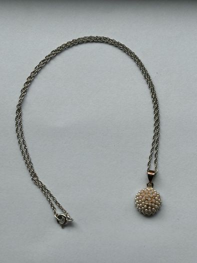 Italian Sterling Silver Necklace with Round Faux Pearl Pendant