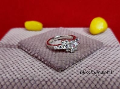 Oval & Round 1.75CT Natural White Diamond Cluster Ring Gift 14K White Gold