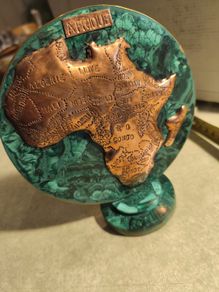 vintage AFRIQUE AFRICA Malachite Copper & Brass MAP art sculpture.