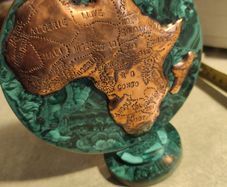 vintage AFRIQUE AFRICA Malachite Copper & Brass MAP art sculpture.