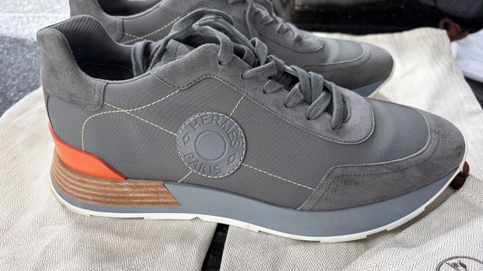 Authentic Hermes MensGrey Suede Fabric Trainers