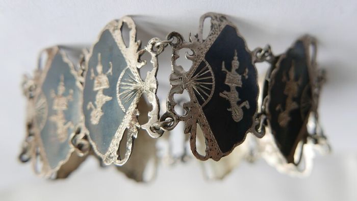 Vintage SIAM STERLING Silver 8 Panel Fan Bracelet L 7" - 20,36g
