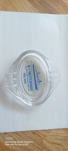 B + I motorway car ferry service to and from Ireland ,glass ashtray,,a slight little chip ,underneath one edge ,,very small,see pictures for condition,,price includes post to anywhere in ireland,,thank you, take as is
