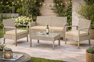 Garden Furniture Set for 4 People  Weatherproof Rattan Effect