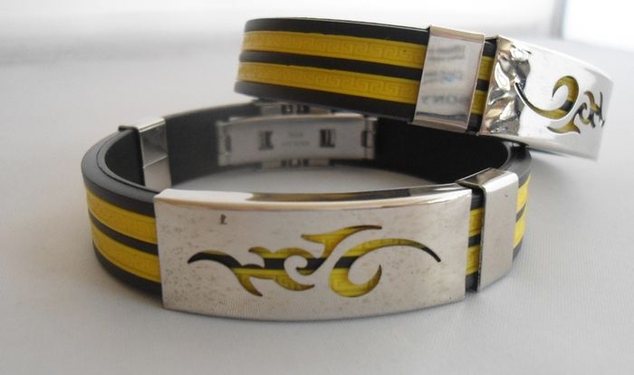 Men Stainless Steel Yellow Silicone  Bracelet. Surf Jewellery. Mens Jewellery
