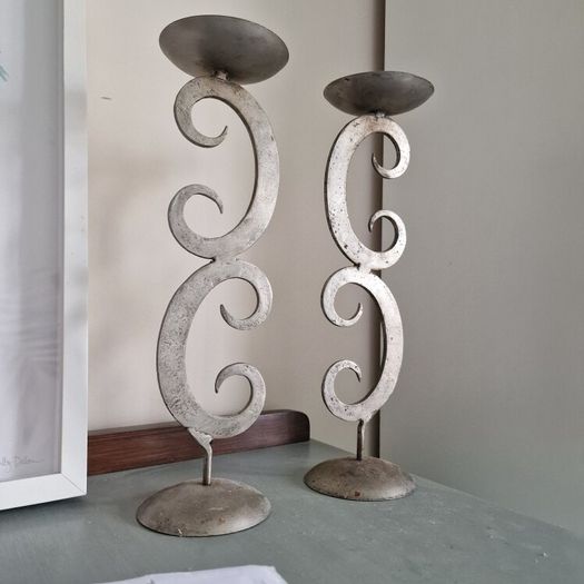 Solid heavy iron vintage candle holders