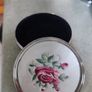 Vintage Trinket lined Box in Silver Tone with a Embroidered Flowers with Lid. Image 7