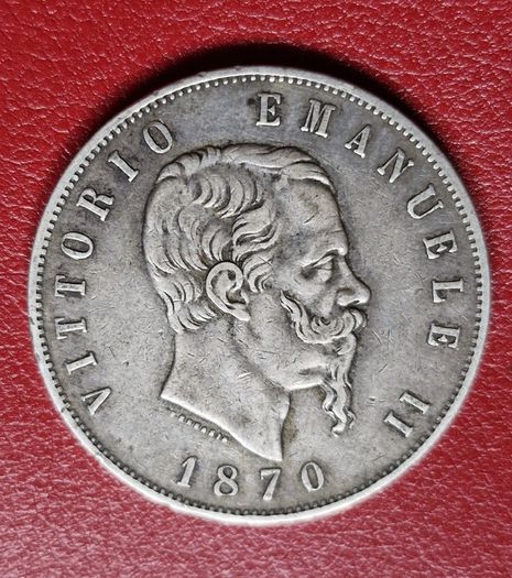 1870 Italy  M BN 5 Lire  - Victor Emmanuel II Silver coin