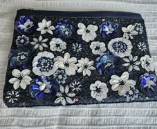 Navy beaded clutch bag