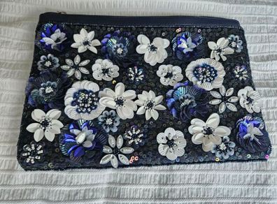 Navy beaded clutch bag