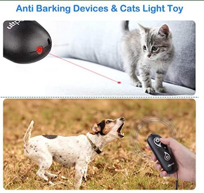 ULTPEAK Anti Barking Device Rechargeable 2 in 1 Dog Bark Deterrent& Cat Toy with Double Frequency Mode 16.4 Ft Range LED Indicator Safe for Dogs and Cats