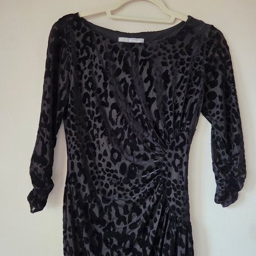 Marks and Spencer Black Leopard Velour-feel Midi Dress, Size 10