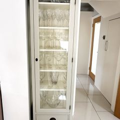 Solid Wood Glass Display Cabinet Light Grey