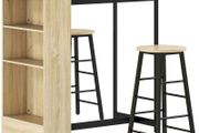 3-piece bar table set, 1 counter, 2 chairs, with storage and footrests