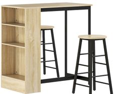 3-piece bar table set, 1 counter, 2 chairs, with storage and footrests