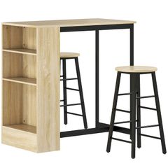 3-piece bar table set, 1 counter, 2 chairs, with storage and footrests
