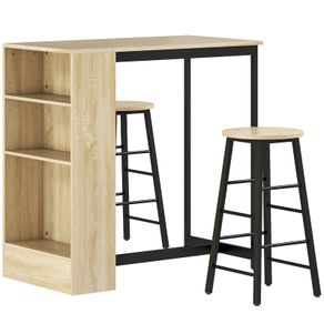 3-piece bar table set, 1 counter, 2 chairs, with storage and footrests