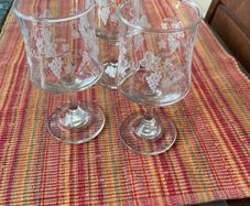 Etched vintage wine / sherry glasses