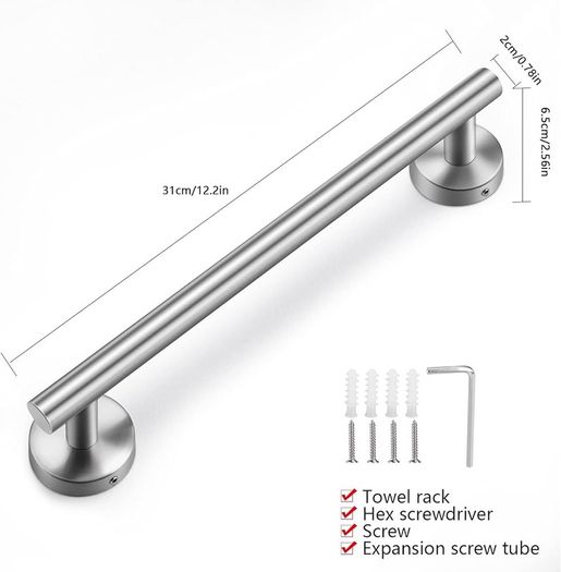 NEW SALE | Towel Rail Stainless Steel Towel Holder Bath Towel Holder Towel Rail 12 Inches Silver