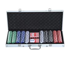 500PCs Poker Chip Set Casino Games 2 Card Decks, Dealer Button, Dice w/Lockable Aluminum Case