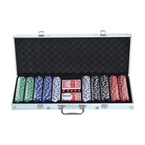 500PCs Poker Chip Set Casino Games 2 Card Decks, Dealer Button, Dice w/Lockable Aluminum Case