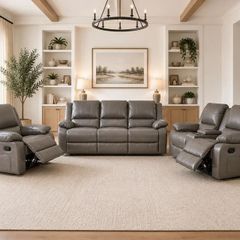 New 3+2 Or 3+1+1 Leather Recliner In Grey And Black