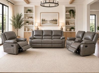 New 3+2 Or 3+1+1 Leather Recliner In Grey And Black