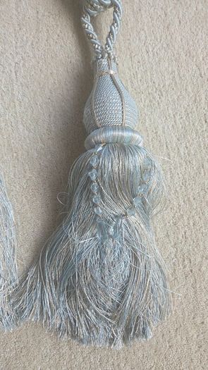 Bronze & Blue Custom Made Curtains and Tie Backs