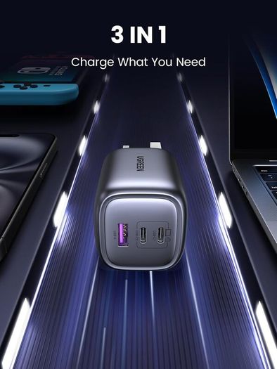 UGREEN USB C Charger, MacBook Charger Nexode 65W Foldable Fast GaN Charger 3-Port USB C Plug Support PPS/PD3.0 Compatible with MacBook Pro/Air, iPhone 17 Pro/Air/17/16/15, iPad, Galaxy S24/S23, etc