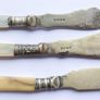 Vintage Sheffield butter or fish knives, two knives have white mother-of-pearl handles Image 3