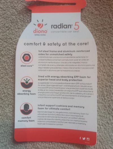 Diono Radian 5 Car Seat - Rear Facing from birth to 6 years)