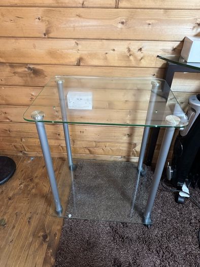 Clear Glass 2 shelf table/stand with wheels