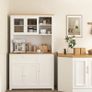 Country-style kitchen cabinet, 1 display cabinet, 1 open shelf, 1 drawer, 2 cupboards, Natural + White Image 3