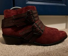 L.A.M.B. Nanetta Vine Suede Buckle Side Zip Ankle Boots UK 3