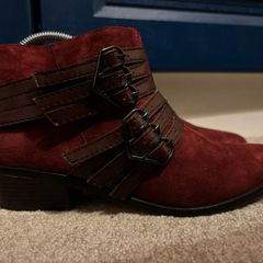 L.A.M.B. Nanetta Vine Suede Buckle Side Zip Ankle Boots UK 3