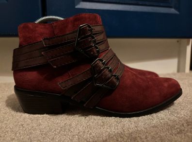 L.A.M.B. Nanetta Vine Suede Buckle Side Zip Ankle Boots UK 3
